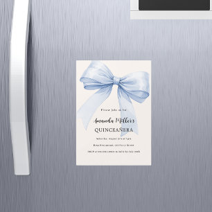 Blue bow cream elegant Quinceanera luxury Magnetic Invitation