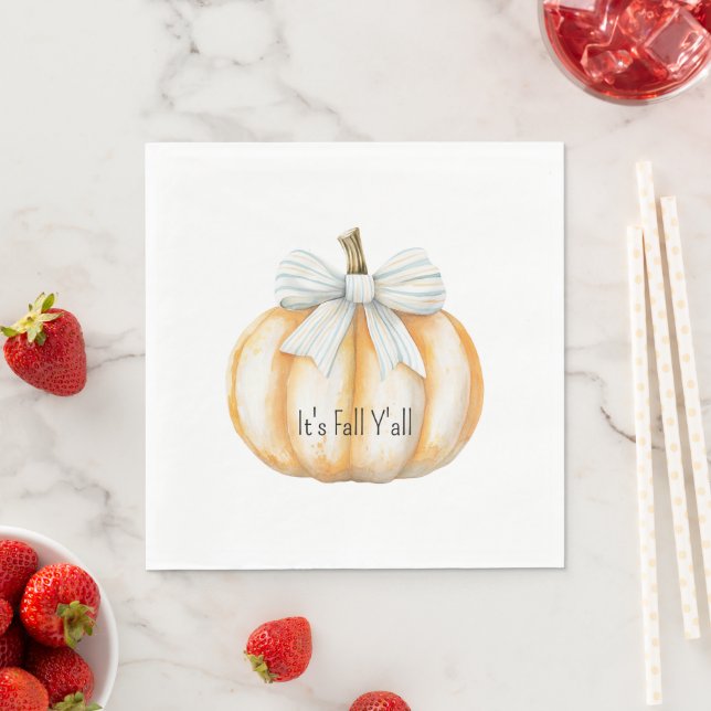 Blue Bow Cream Orange Pumpkin  Napkin (Insitu)