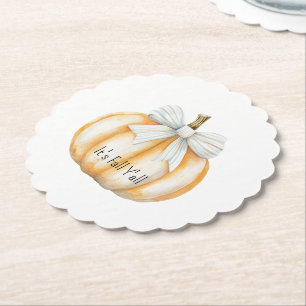 Blue Bow Cream Orange Pumpkin Paper Coaster