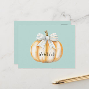 Blue Bow Cream Orange Pumpkin  Postcard