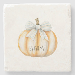 Blue Bow Cream Orange Pumpkin Stone Coaster