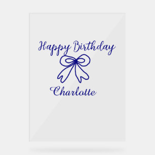 Blue bow CUTIE ADD NAME BABY happy birthday Acrylic Sign
