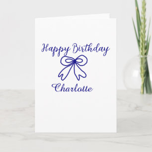 Blue bow CUTIE ADD NAME BABY happy birthday Card