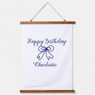 Blue bow CUTIE ADD NAME BABY happy birthday Hanging Tapestry