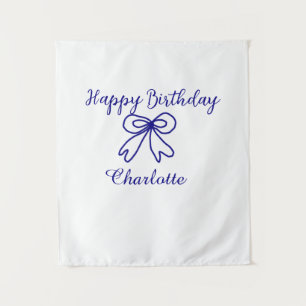 Blue bow CUTIE ADD NAME BABY happy birthday Tapestry