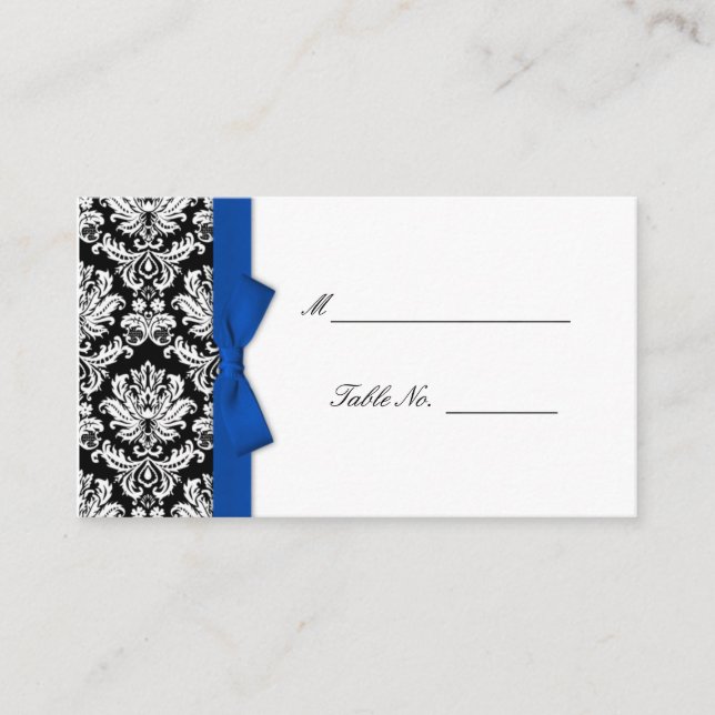 Blue Bow Damask Wedding Placecards (Front)