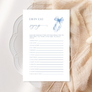 Blue Bow Dirty Old Sayings Bridal Shower Game Card