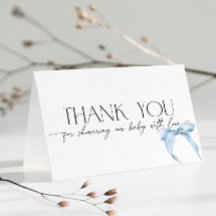 Blue Bow Dusty Baby Shower Thank You