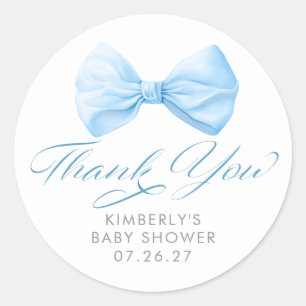 Blue Bow Elegant Boy Baby Shower Thank You Classic Round Sticker