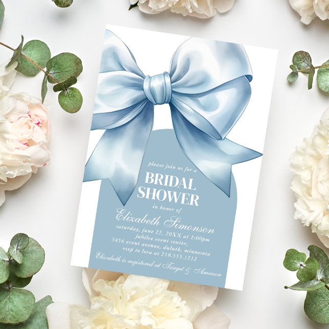 Blue Bow Elegant Bridal Shower Invitation (Blue Bow Elegant Bridal Shower Invitation)