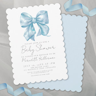 Blue Bow Elegant Coquette Boy Baby Shower Invitation