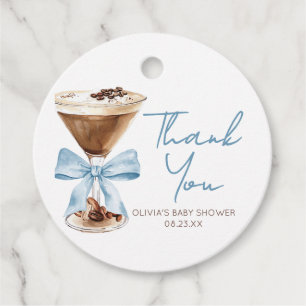 Blue Bow Espresso Martini Baby Shower Favour Tags