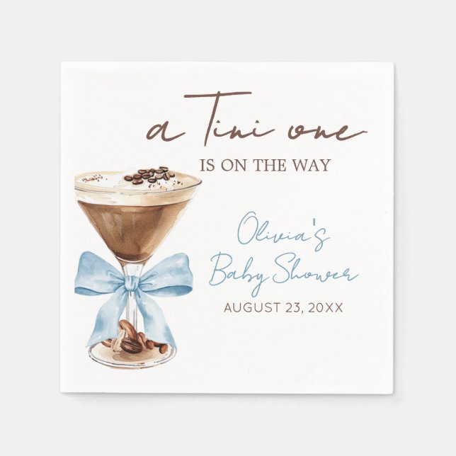 Blue Bow Espresso Martini Baby Shower Napkin (Front)