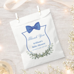 Blue Bow Eucalyptus Crest Baby Shower Thank You Favour Bags