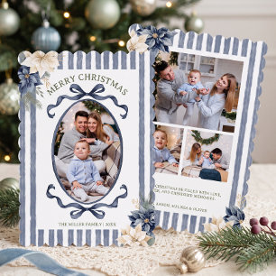 Blue Bow Family Photo Christmas Holiday Card