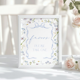 Blue Bow Favors Wildflower Baby shower Poster