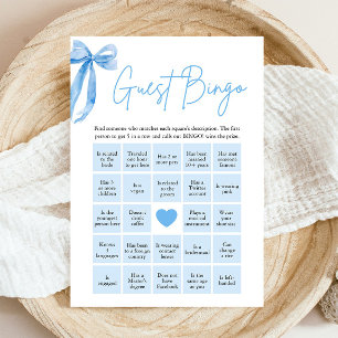 Blue Bow Find the Guest Bingo Bridal Shower Game Invitation