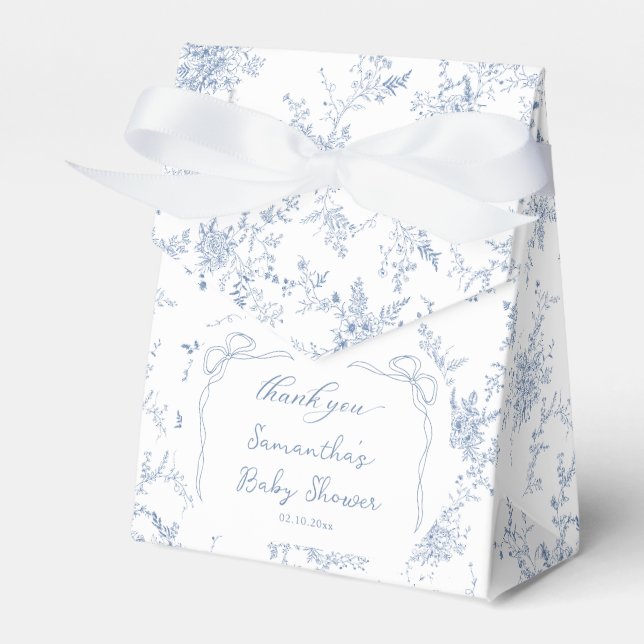 Blue Bow Floral Baby Shower Favour Box (Front Side)