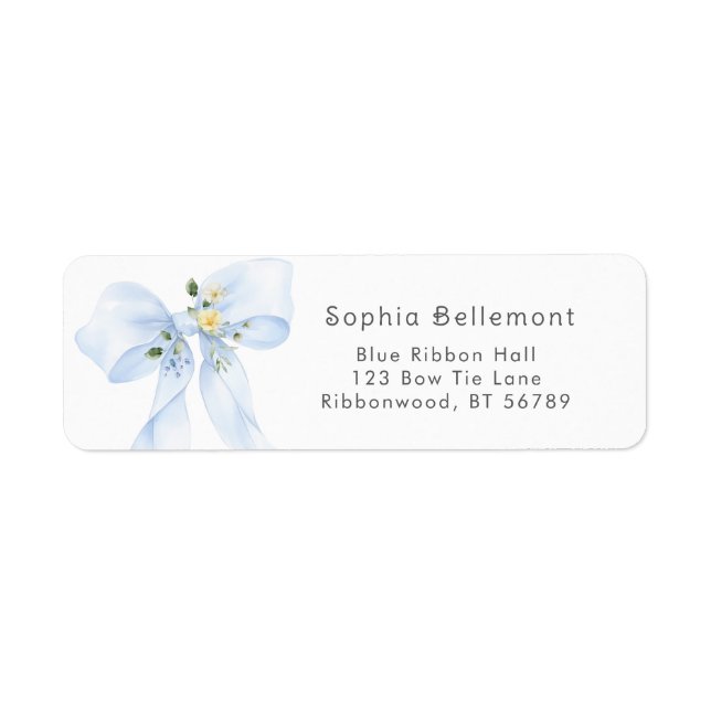 Blue Bow Floral Baby Shower Return Address (Front)