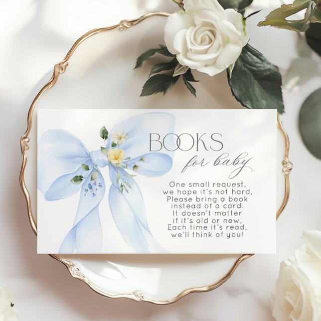 Blue Bow Floral Book for baby ticket Enclosure Card (Creator Uploaded)