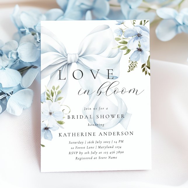 Blue Bow Floral Bridal Shower Invitation (Creator Uploaded)