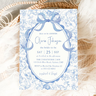 Blue Bow Floral Chinoiserie Bridal Shower Invitation