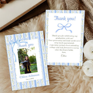Blue Bow Floral Graduation Thank You Card