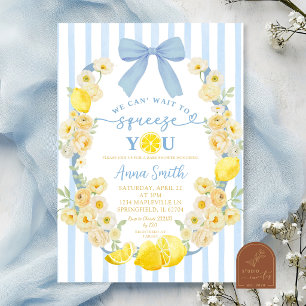 Blue Bow Floral Lemon Baby Shower Invitation