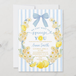 Blue Bow Floral Lemon Baby Shower Invitation