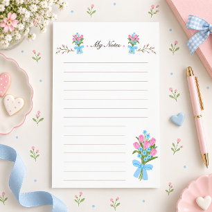 Blue Bow Floral Lined Stationery Paper
