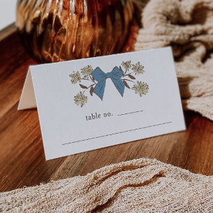 Blue Bow Floral Wedding Table Number Place Card