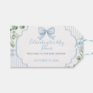 Blue Bow Gingham Greenery Baby Shower Gift Tags