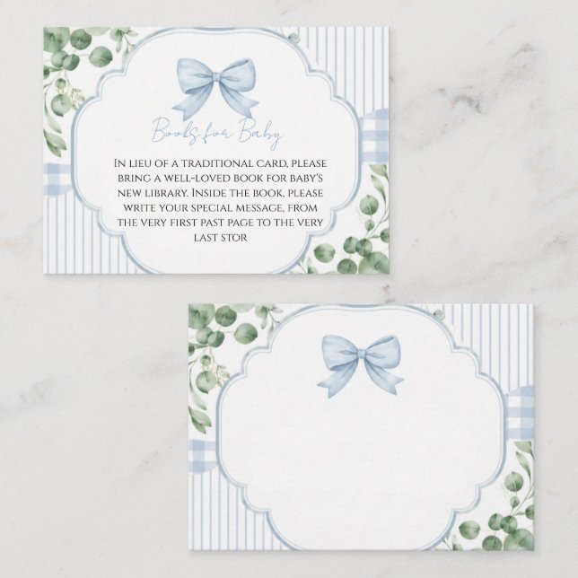 Blue Bow Gingham Greenery Books for Baby Card (Front/Back)