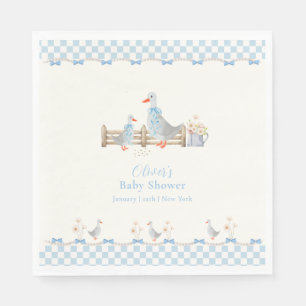 Blue Bow Gingham Preppy Silly Goose Baby Shower Napkin