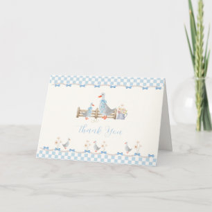 Blue Bow Gingham Preppy Silly Goose Baby Shower Thank You Card