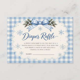Blue Bow Gingham Teddy Bear Diaper Raffle Enclosure Card