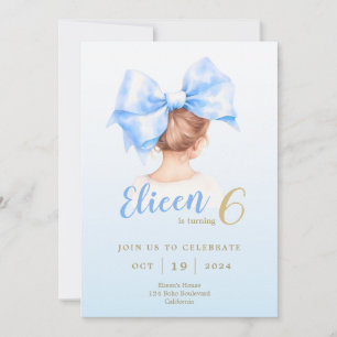 Blue Bow Girl Birthday Invite