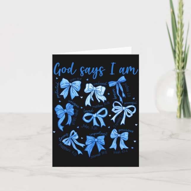 Blue Bow God Say I Am Christian Girl Women Bible V Card (Front)