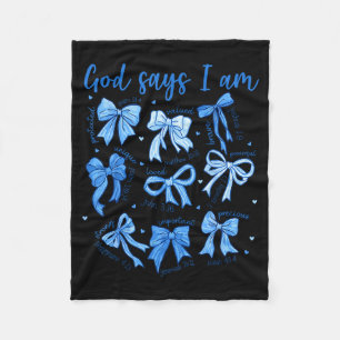 Blue Bow God Say I Am Christian Girl Women Bible V Fleece Blanket