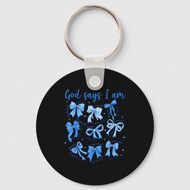 Blue Bow God Say I Am Christian Girl Women Bible V Key Ring (Front)
