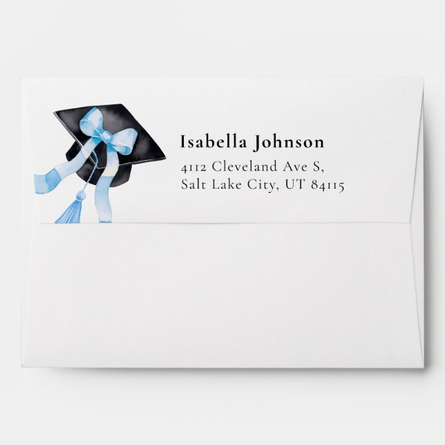 Blue Bow Graduation Cap Graduation Return Address Envelope (Back (Top Flap))