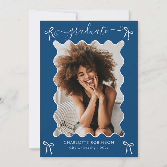 Blue Bow Graduation Party Announcement (Front)