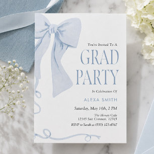 Blue Bow Graduation Preppy Classic Invitation
