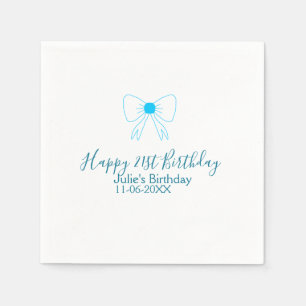 Blue bow happy 21st birthday name date girlstylish napkin