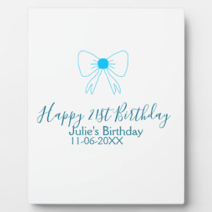 Blue bow happy 21st birthday name date girlstylish plaque