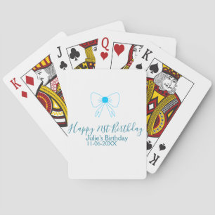 Blue bow happy 21st birthday name date girlstylish playing cards