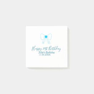 Blue bow happy 21st birthday name date girlstylish post-it notes
