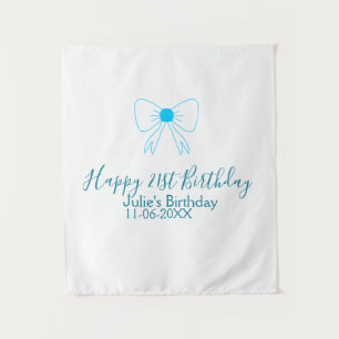 Blue bow happy 21st birthday name date girlstylish tapestry