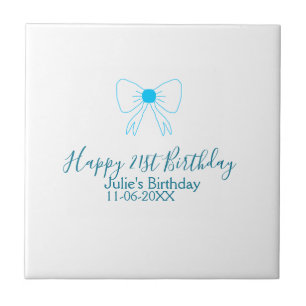 Blue bow happy 21st birthday name date girlstylish tile