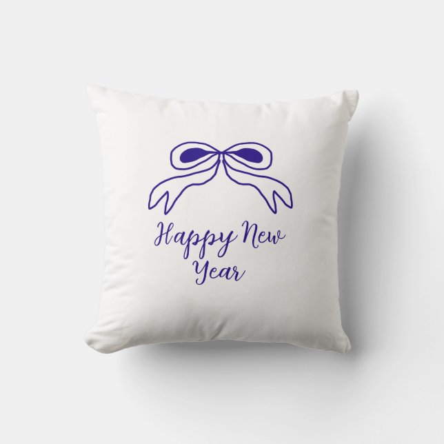 Blue bow happy new year name date simple minimal  cushion (Front)